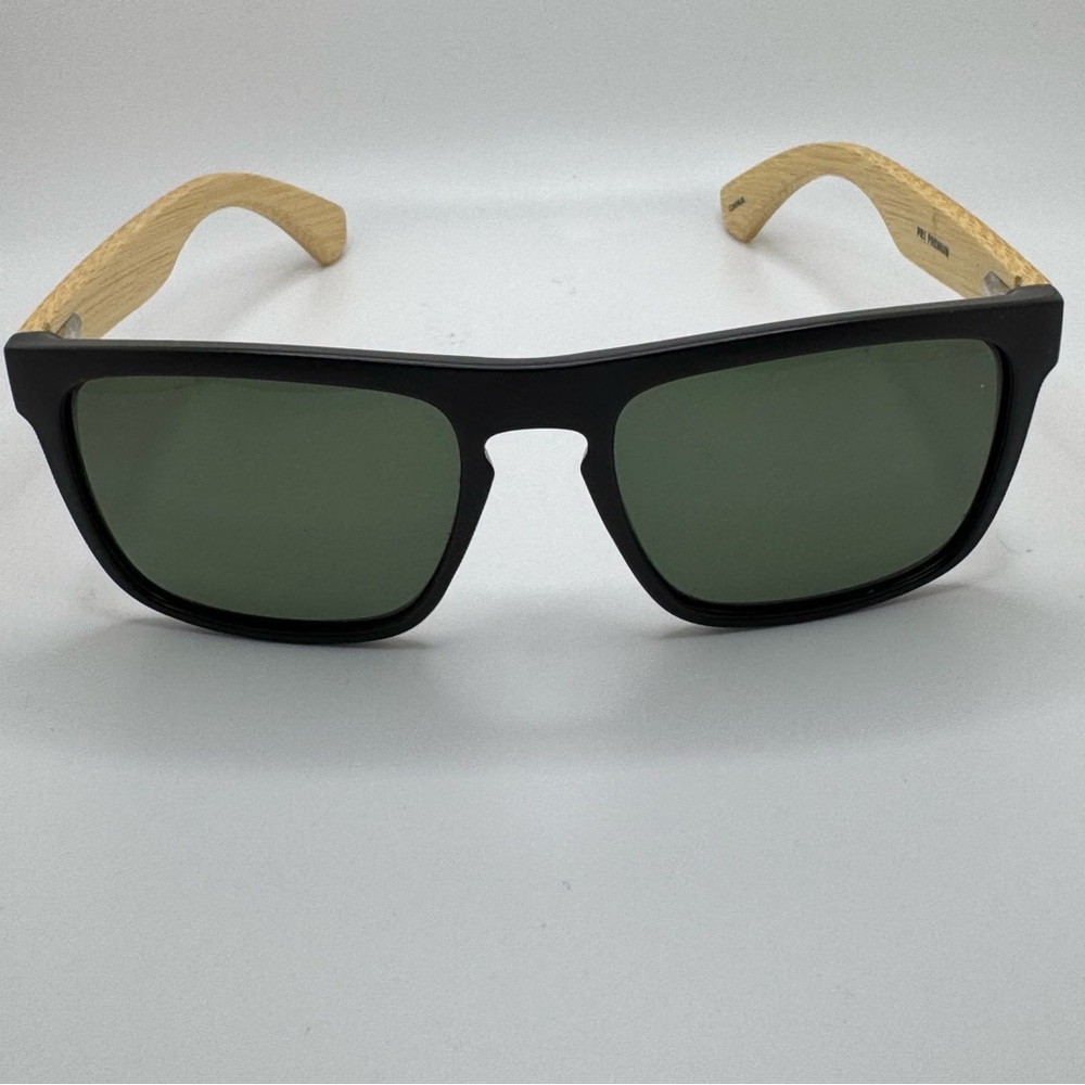 Men’s Polarized Sunglasses with Green Lens, Bamboo Arms, Black Frame